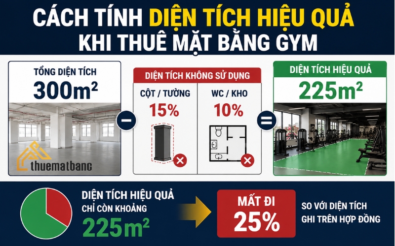 Cách tính diện tích hiệu quả khi thuê mặt bằng gym