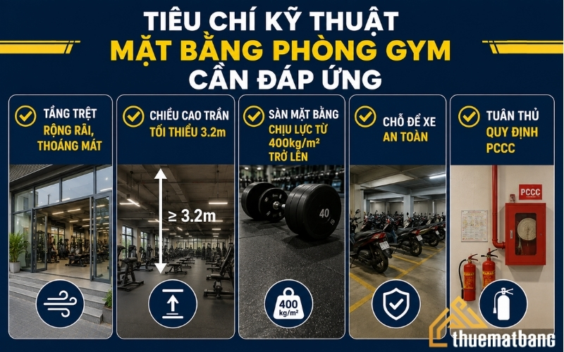 Các tiêu chí mặt bằng phòng gym cần đáp ứng