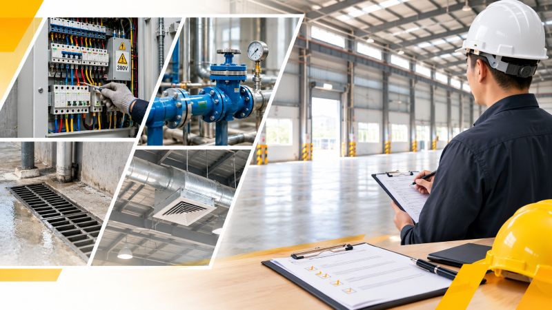 Kiểm tra điện, nước và các hạng mục kỹ thuật liên quan đến pháp lý