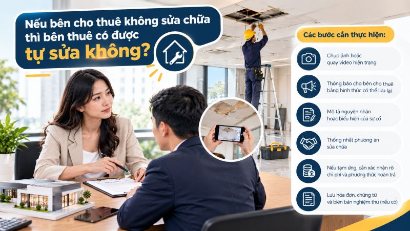 Bên thuê cần thông báo, thống nhất phương án và lưu chứng từ khi tự sửa chữa mặt bằng.