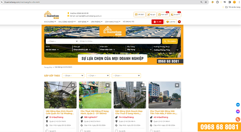 Giao diện website Thuematbang.com hiện đại, rõ ràng dễ nhìn