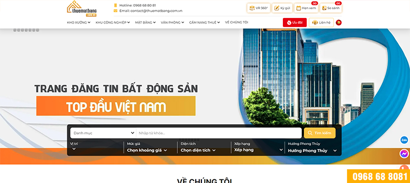 Trang website Thuematbang.com